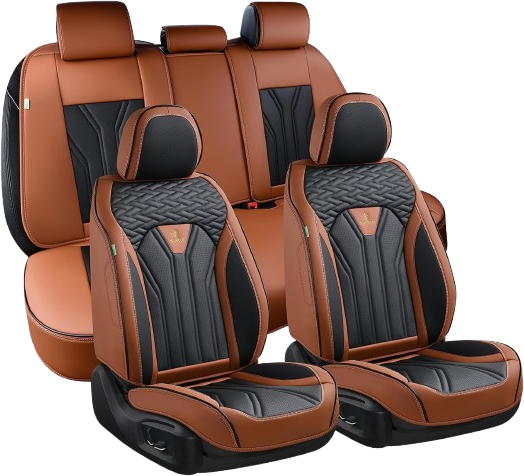 Leather Seat Covers Full Set, 5 Seats, Brown & Black, Fit Most Cars and Trucks